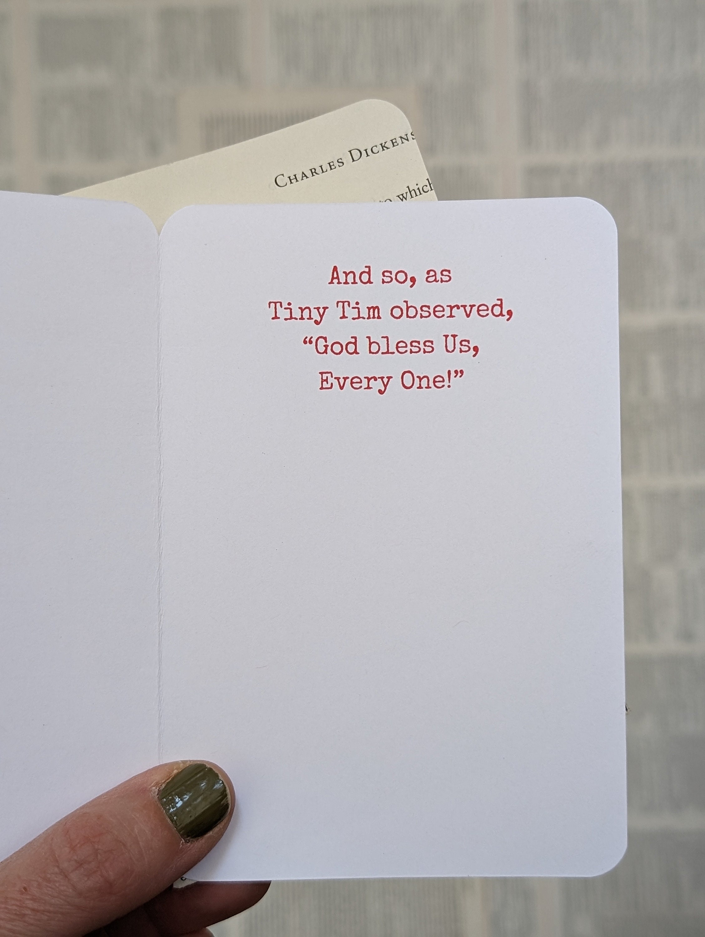 A Christmas Carol Book Quote Card, Tiny Tim Quote, Charles