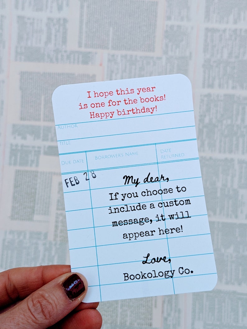 Birthday Card, Book Lovers, Library Card, Literary Book Lover Bookish Gift, Birthday for Him, for Reader, Bookology Your custom message