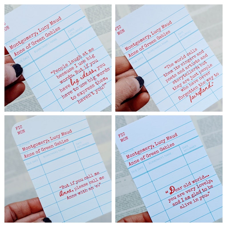 Anne of Green Gables Quotes Library Card Bookmark, Quotes, Book Lover Bookish Literary Gift, Anne Shirley LM Montgomery Quote Set of Four image 4