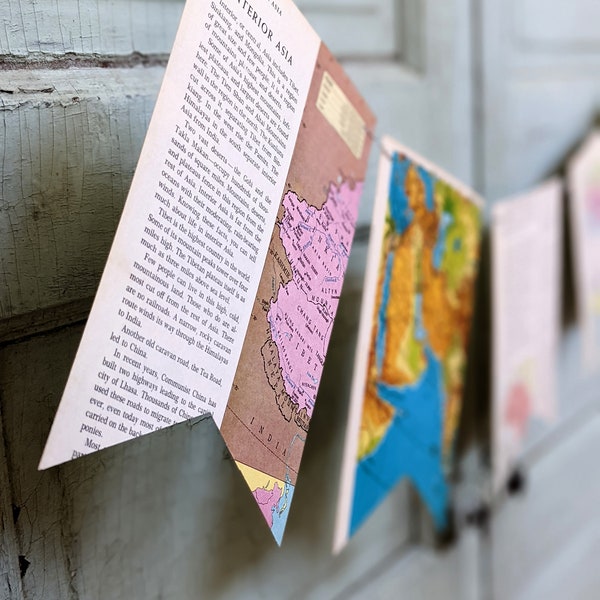 Vintage Map Banner, Birthday Decor, Travel Party Bunting, Bookish Gift, Book Lover, Bookology, Wanderlust, Homeschool Classroom Decor