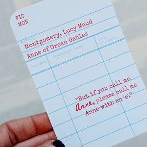 Anne of Green Gables Quotes Library Card Bookmark, Quotes, Book Lover Bookish Literary Gift, Anne Shirley LM Montgomery Quote Set of Four Anne with an e