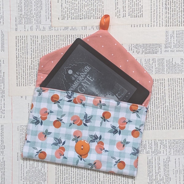 Peachy Kindle Cover, Tablet, Nook Cover, Book lover Gift, Bookish Graduation Gift, Hand-sewn with Button Closure, Bookology Co.