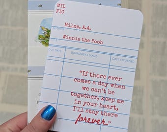 Winnie the Pooh Library Card II Classic Quote Greeting Card II Vintage Book Page Pocket II A.A. Milne Gift