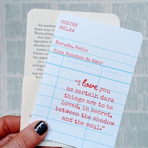 Literary Love Card, Valentine, Anniversary Card, Wedding, Bookish Gift, Book Lover, Pablo Neruda Quotes, Poetry, Bookology