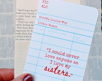 Little Women Sisters Bookmark, Library Card with Book Quote, Jo March, Louisa May Alcott, Book-Lover, Bookish, Reader