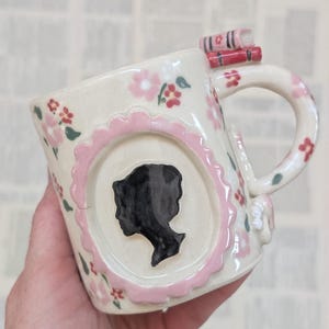 Elizabeth & Mr. Darcy Handmade Mug | Pride and Prejudice Silhouette Pottery | Bookish Gift for Jane Austen Fans