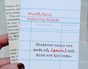 Emily Bronte Wuthering Heights Library Card Valentine: Custom Stamped Anniversary Date