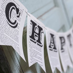 Custom Bookish Birthday Banner | Next Chapter Party Decor | Vintage Book Page Bunting image 5