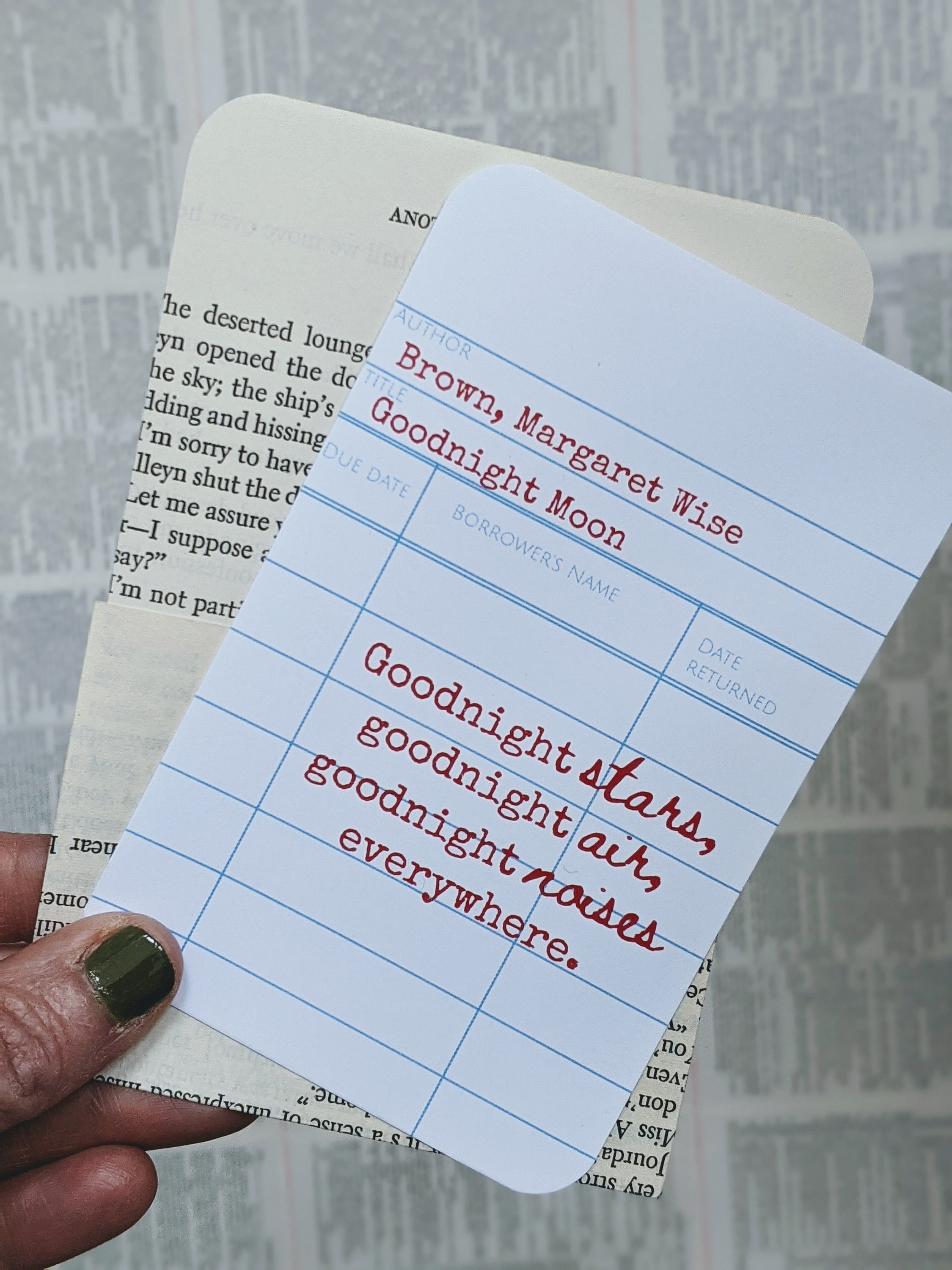 Goodnight Moon Library Card Bookmarks, Quotes, Margaret Wise Brown, Baby Gift, Nursery, Book Baby Shower, Children's Books, Bookish Gift