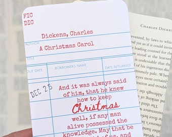 A Christmas Carol Book Quote Card, Tiny Tim Quote, Charles Dickens, Library Card, Book Lover Gift, Christmas Card, Literary, Bookology