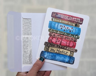 The Re-reads Bookstack Greeting Card, Classic Books, Book Lover Gift, Bookish, Birthday Card, Reader Gift, Teacher, Bookology Co.