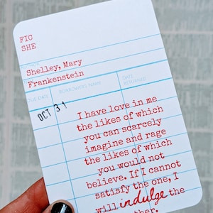 Carte d'Halloween Frankenstein, citation de Mary Shelley, cadeau pour amoureux des livres, Halloween, cadeau livresque, carte littéraire, voeux d'Halloween, bookology