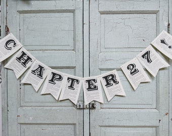 Bannière d'anniversaire, décoration de fête livresque, cadeau rat de bibliothèque, thème du livre, cadeau pour amoureux des livres, fête du livre, chapitre 30, fête d'anniversaire, bannière recyclée