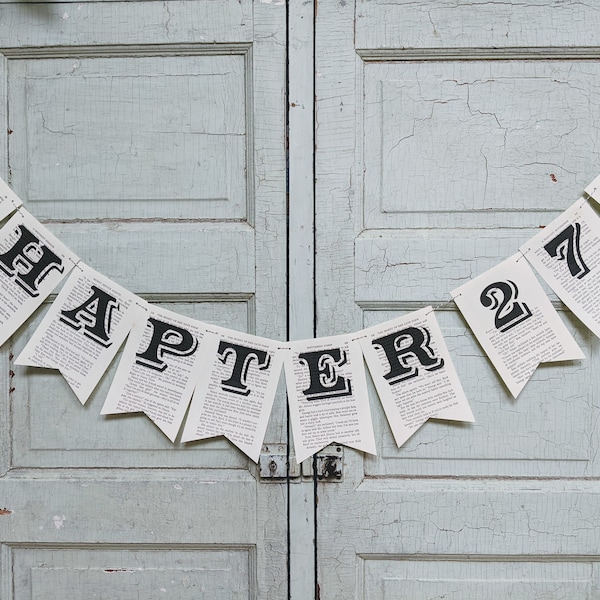 Custom Bookish Birthday Banner | Next Chapter Party Decor | Vintage Book Page Bunting