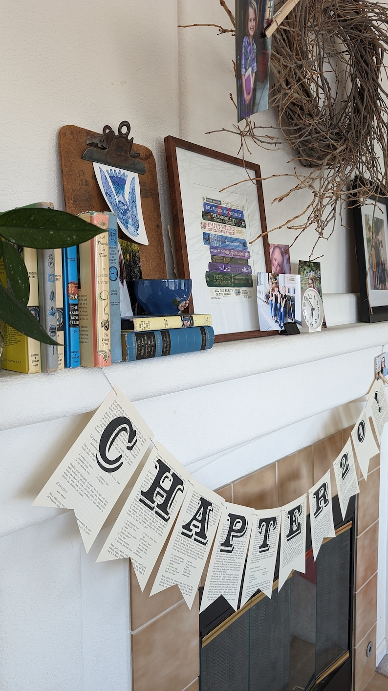 Custom Bookish Birthday Banner | Next Chapter Party Decor | Vintage Book Page Bunting image 2