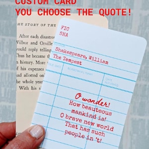 Cartes de voeux personnalisées avec citation de livre, à vous de choisir le titre/l'auteur/la citation, Carte d'amateur de livres, Cadeau livresque, Carte de bibliothèque, Cadeau pour enseignant, Bookology Co