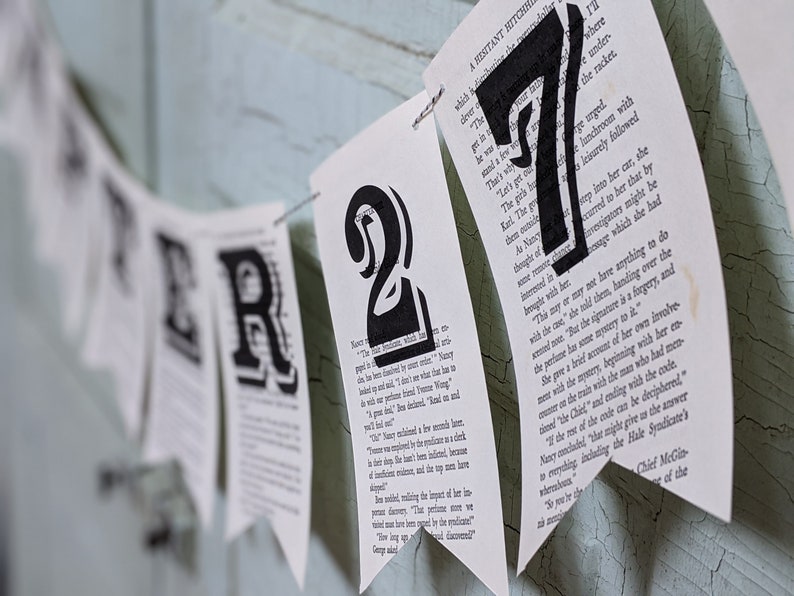 Custom Bookish Birthday Banner | Next Chapter Party Decor | Vintage Book Page Bunting image 7