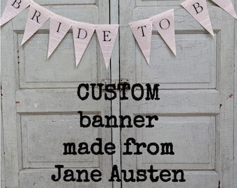 Custom Jane Austen Book Page Banner, Literary Wedding Decor