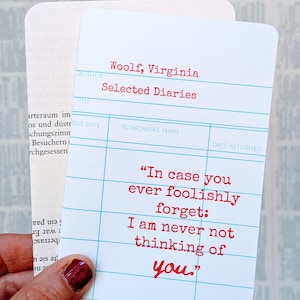 Missing You Card, Virginia Woolf Literary Quote, Galentine, Literary, Book Quotes, Library Card, Author Writer Gift, Valentine, Friendship