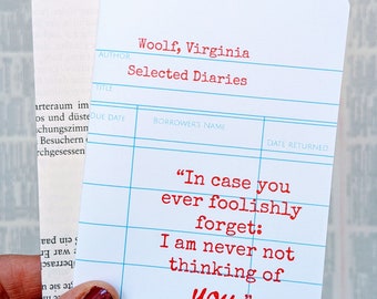 Missing You Card, Virginia Woolf Literary Quote, Galentine, Literary, Book Quotes, Library Card, Author Writer Gift, Valentine, Friendship