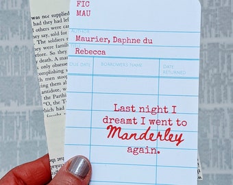 Rebecca Quotes, Daphne Du Maurier, Manderly Bookmarks, Book Lover Gift, Reader, Bookish Gift, Book Quotes, Literary Gift, Library Cards