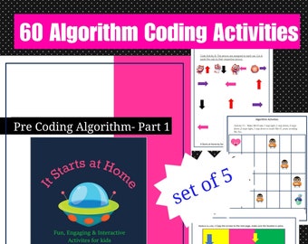 60 Coding Worksheets for kids education |No Computer| Algorithm | Instant Digital download| Quiet book| Busy Book| STEM Printable Activities