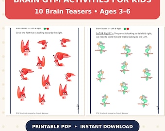 Brain Gym Activities for Kids Ages 3-6, 10 Left-Right Direction Worksheets (Printable PDF)