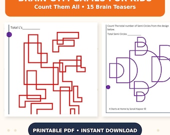 Brain Gym Counting Puzzles for Kids, 15 Number Teasers (Printable PDF)