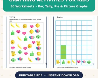30 Graphing Activities for Kids, Bar, Tally, Pie & Picture Graphs (Digital Download)