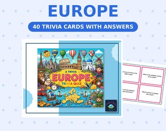 Europe Trivia Game, 40 Printable Cards, Geography Quiz (Digital Download)