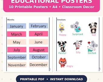 Montessori Classroom Decor Bundle, 10 Educational Posters (PDF Download)
