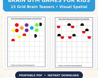Brain Gym Games for Kids, 15 Grid Brain Teasers, Visual Spatial Puzzles, Screen-Free Quiet Time Logic Activities, Problem Solving