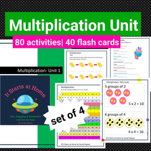 Hojas de trabajo de multiplicación para niños de 5 a 10 años: más de 80 actividades divertidas, gráficos y tablas del 2 al 9, descarga digital imprimible