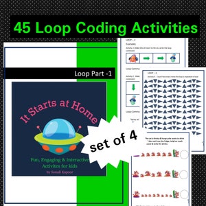 45 Coding Worksheets| Loop | Worksheets for kids| Quiet book| Busy Book| STEM Activities| Education