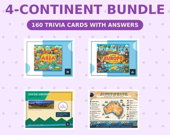 4-Continent Trivia Bundle, 160 Geography Questions, Family Game Night (Digital Download)