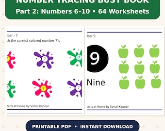 Kindergarten Number Tracing Busy Book Part 2, Numbers 6-10 Worksheets (PDF Download)