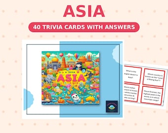 Asia Trivia Game, 40 Printable Cards, Geography Quiz (Digital Download)