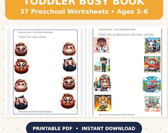 Toddler Busy Book Printable, 37 Preschool Worksheets Ages 3-6, Kindergarten Learning Binder, Alphabet Number Coloring PDF
