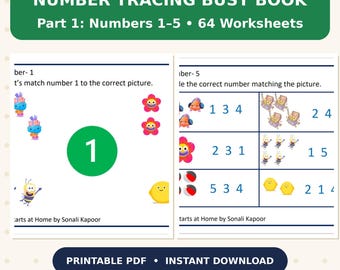 Number Tracing Busy Book Part 1, Numbers 1-5 Worksheets (PDF Download)