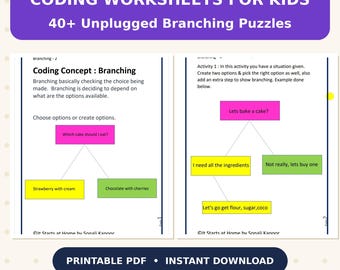 Unplugged Coding Worksheets for Kids, 40+ Branching Puzzles, Beginners (PDF Download)