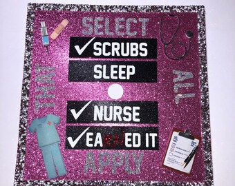 Custom Mortarboard Topper// Custom Graduation Cap// Grad Cap Topper// Custom Grad Cap// Nurse Graduation Cap