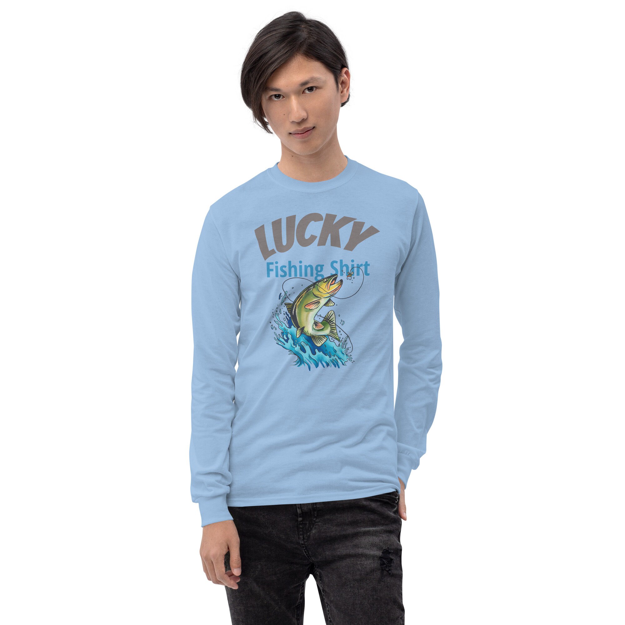 Lucky Fishing Shirt With Big Mouth Bass Mens Long Sleeve Tee Mens Fishing T  Shirt, Funny Fishing Shirt, 
