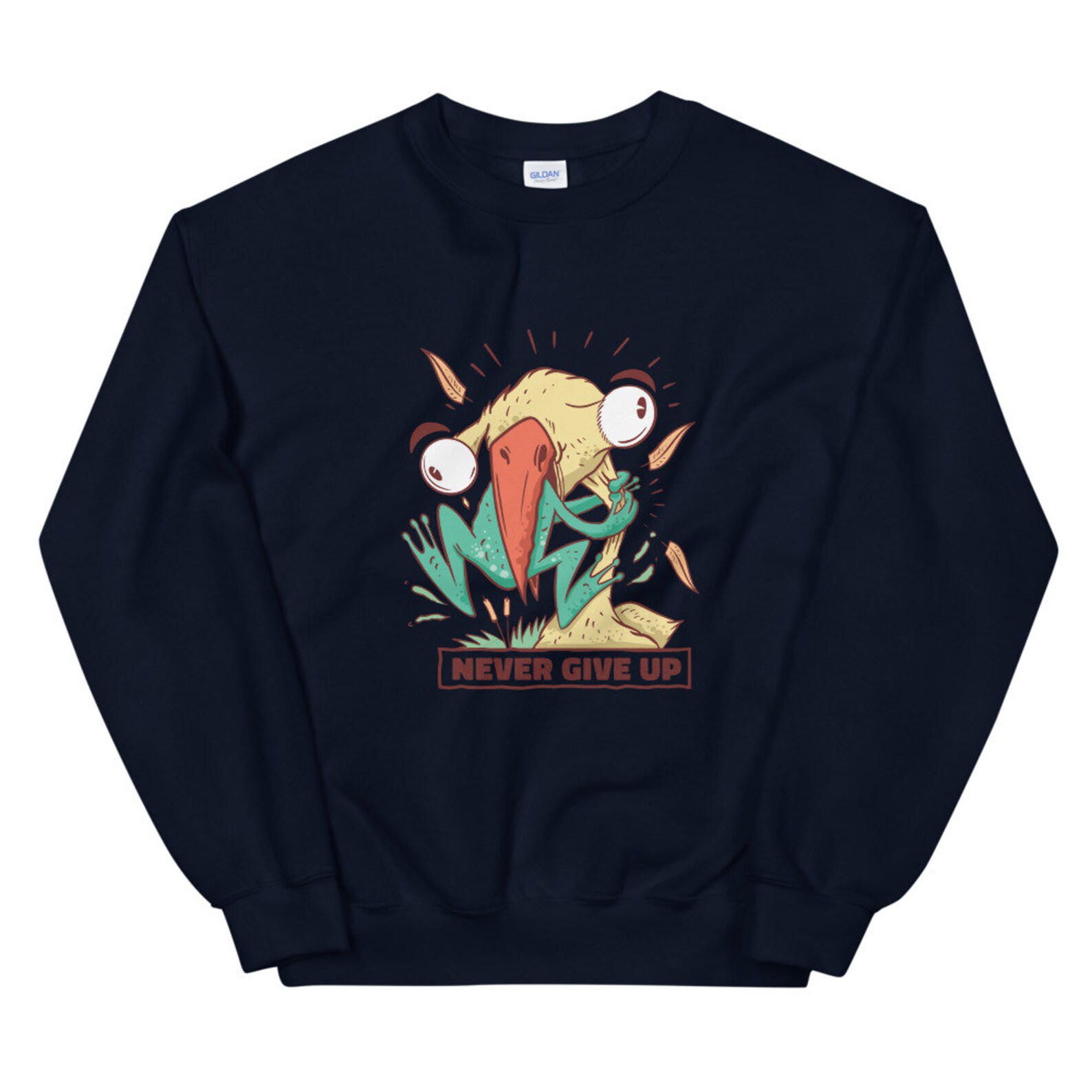 Frog Choking Stork Bird Never Give up Quote Unisex Sweatshirt Etsy