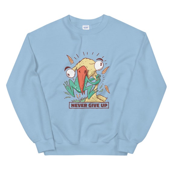 Frog Choking Stork Bird Never Give up Quote Unisex | Etsy