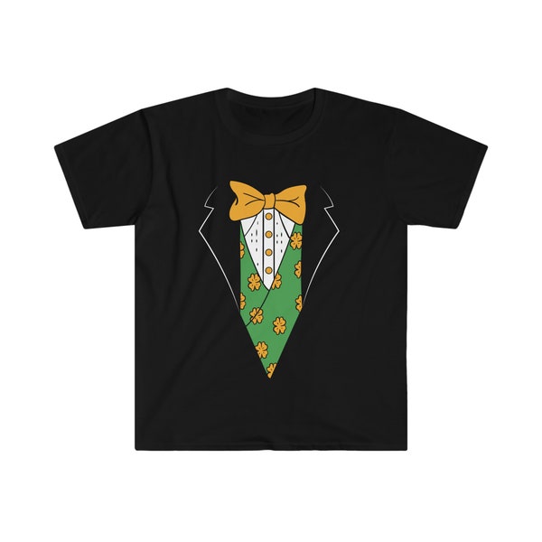 Saint Patrick's Day Funny Bow Tie and Vest Party Design Tee Shirt Green and Gold accents Faux Tuxedo