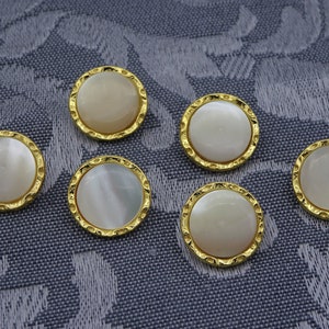 Mother of pearl buttons 11mm 6pcs with shank and ring gold color shirt, knitwear, diy man, woman, child