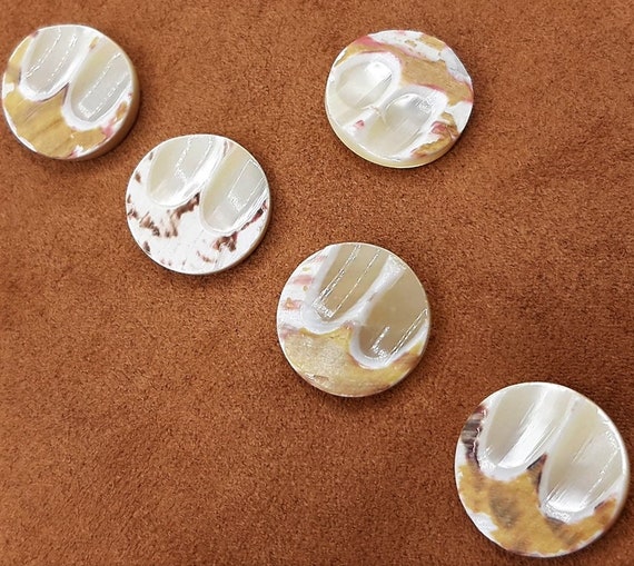 Boutons En Nacre Véritable Jaune/orangé - Lot De 9, Diamètre 13,5 Mm, Vintage