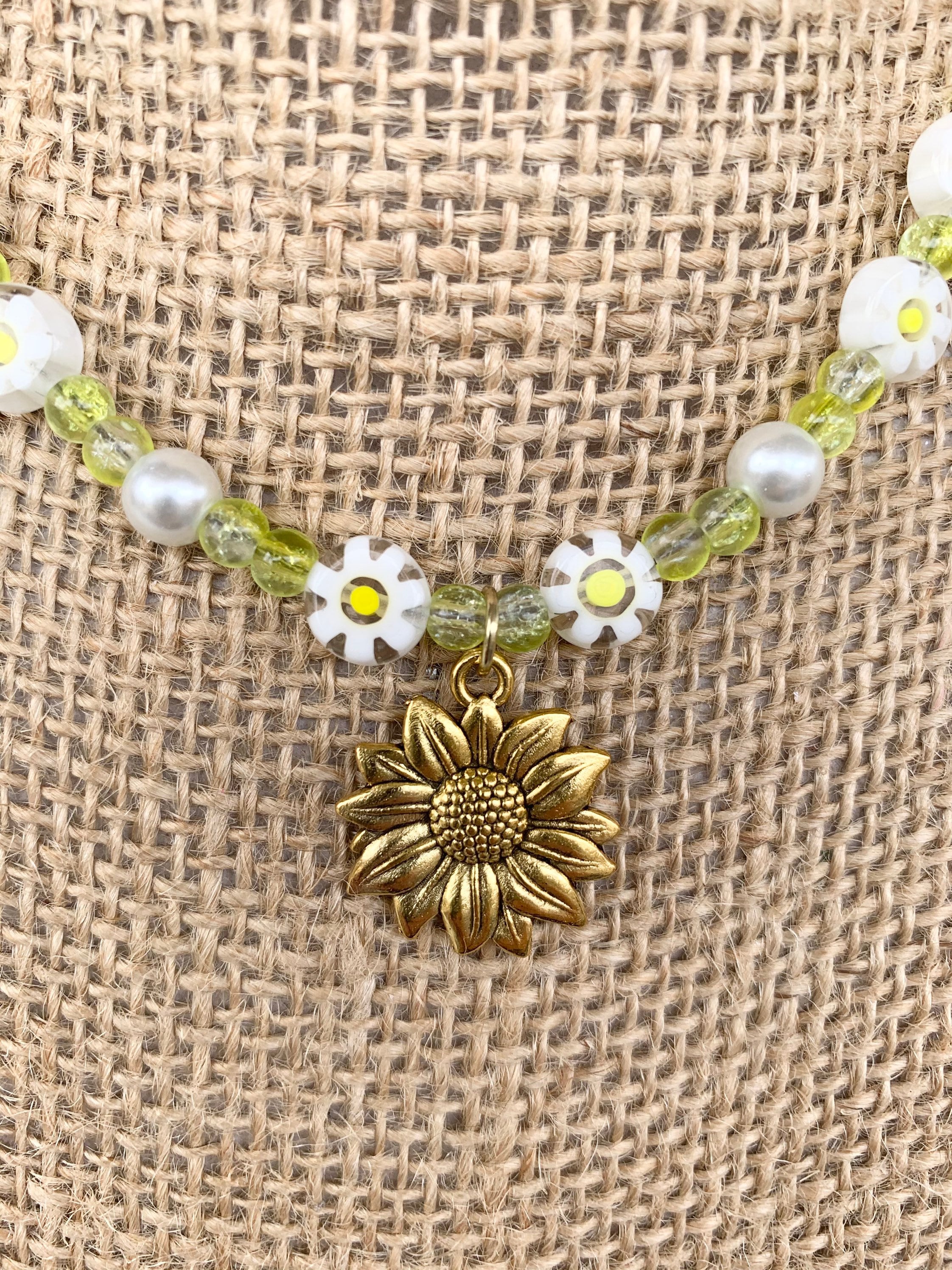 Sunflower Millefiori Glass Beads & Pearl Necklace Etsy