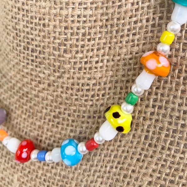 Mushroom Toadstool Fun Funky Chunky Necklace