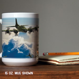 Boeing B-17F Flying Fortress Aviation Art Coffee Mug | &quot;&#39;Memphis Belle&#39; and the 324th Bomb Squadron&quot; Scene Coffee Mug